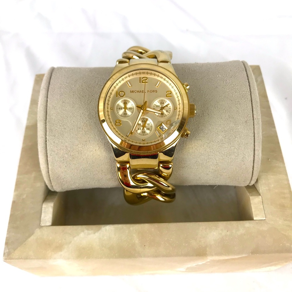 Mk runway twisted bracelet chronograph watch